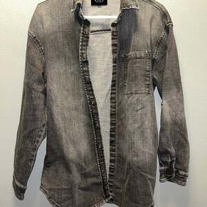 Risen Oversized Washed Black Denim Shirt